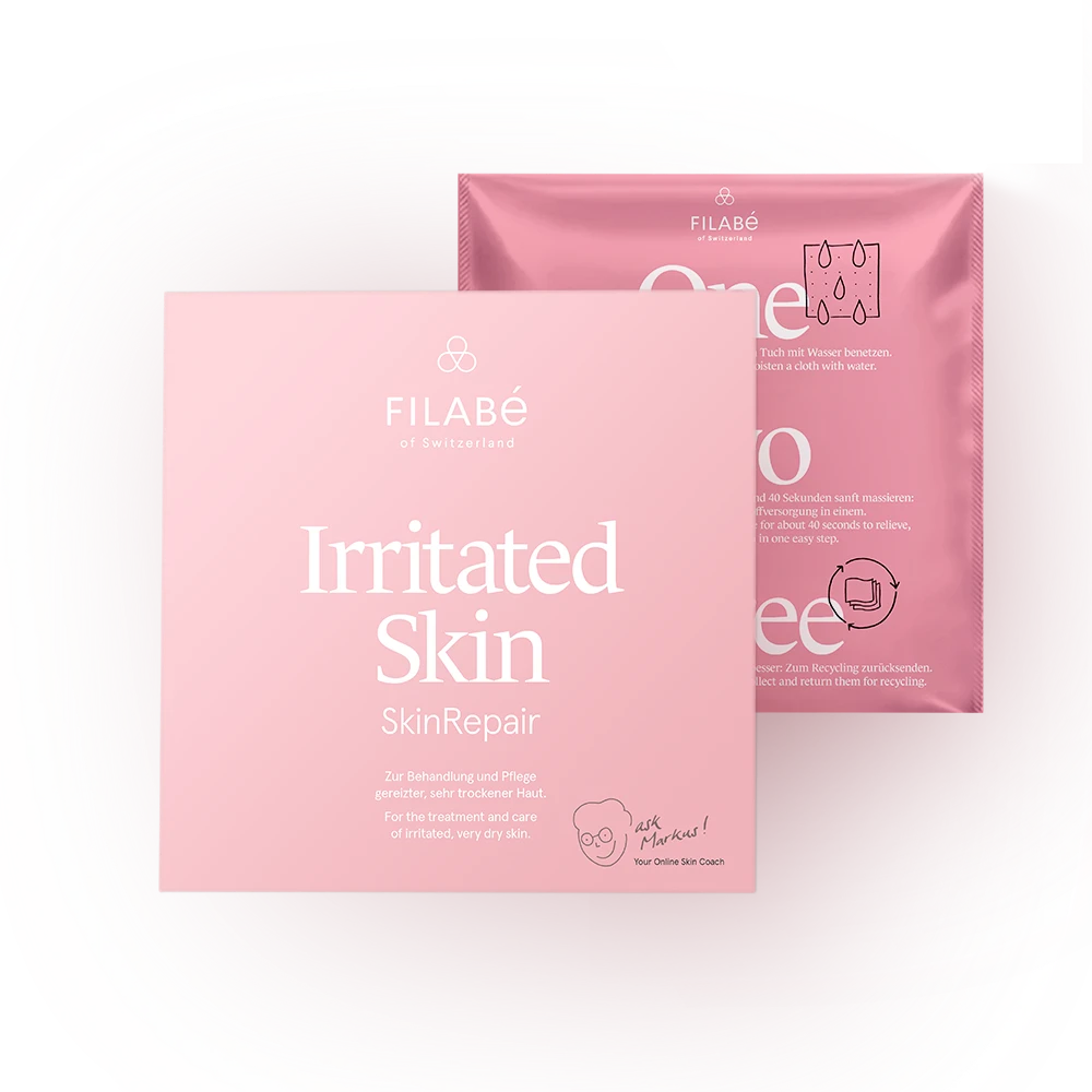 Irritated Skin, Filabé Tuch, Zur Behandlung und Pflege gereizter, sehr trockener Haut, rote Flecken, Rötung, Problemhaut, Hautpflege, Nachtpflege